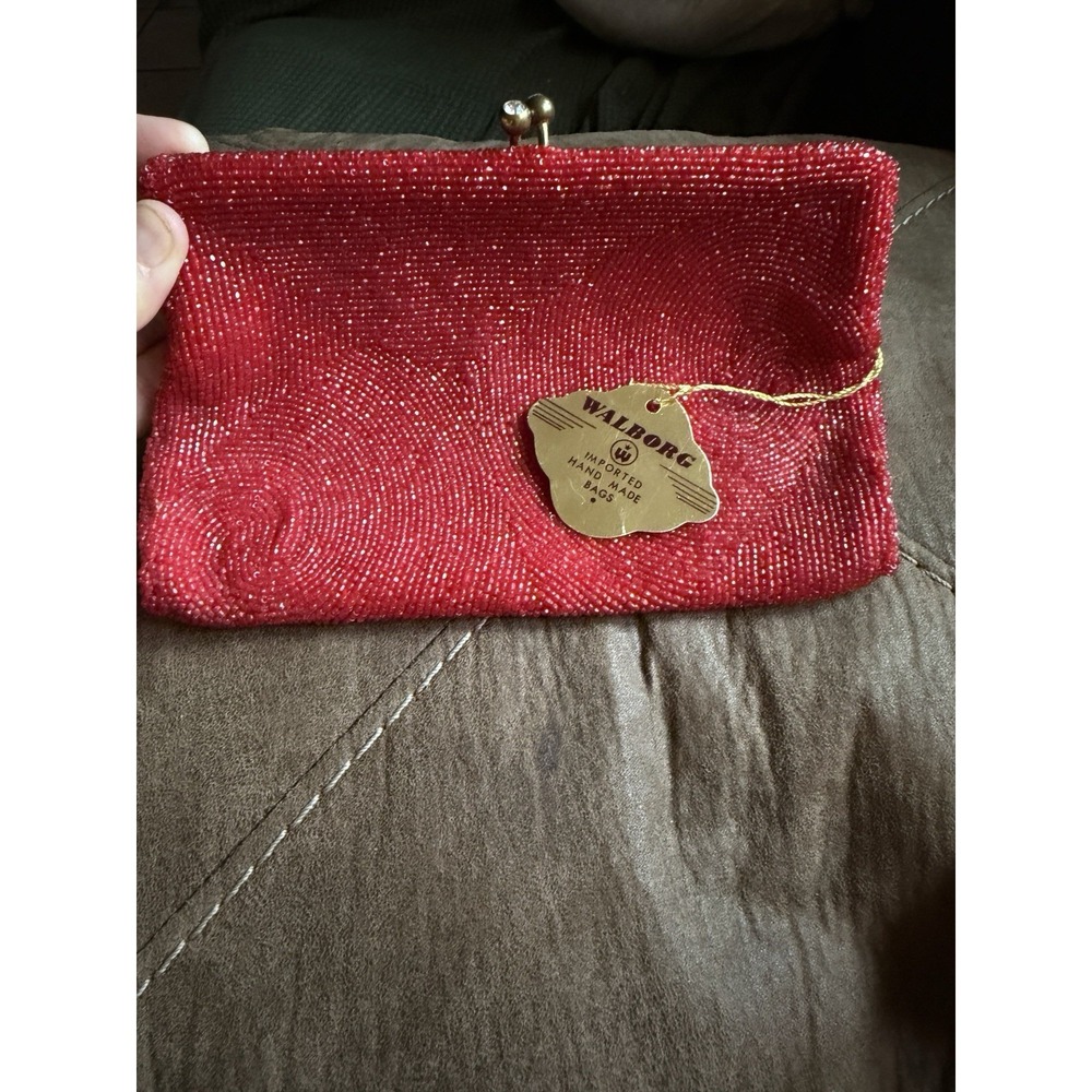 NWT Vintage Walborg Hand Crafted Glass Bead Purse Made In Belgium 1940/1950s